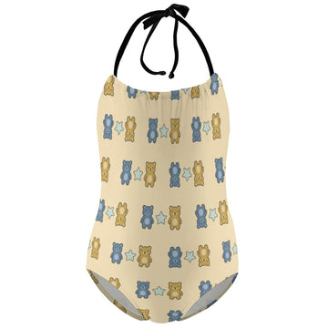 Cute Teddy Bear Halter Girls Swimsuit | One-Piece AOP