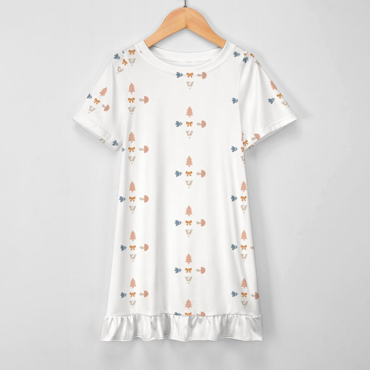 Girls' Geometric Print Ruffle Hem Short Sleeve Dress