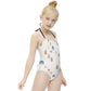 Girls' White Forest Pattern Halter Neck Swimsuit