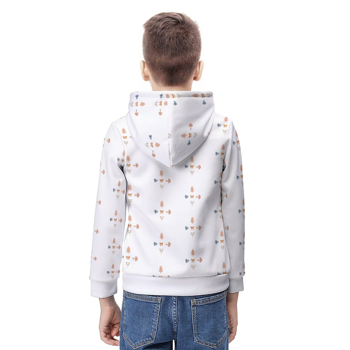 160GSM Kids' White Geometric Patterned Pullover