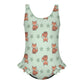 Girls Cute Fox Print Ruffled One-Piece Swimsuit