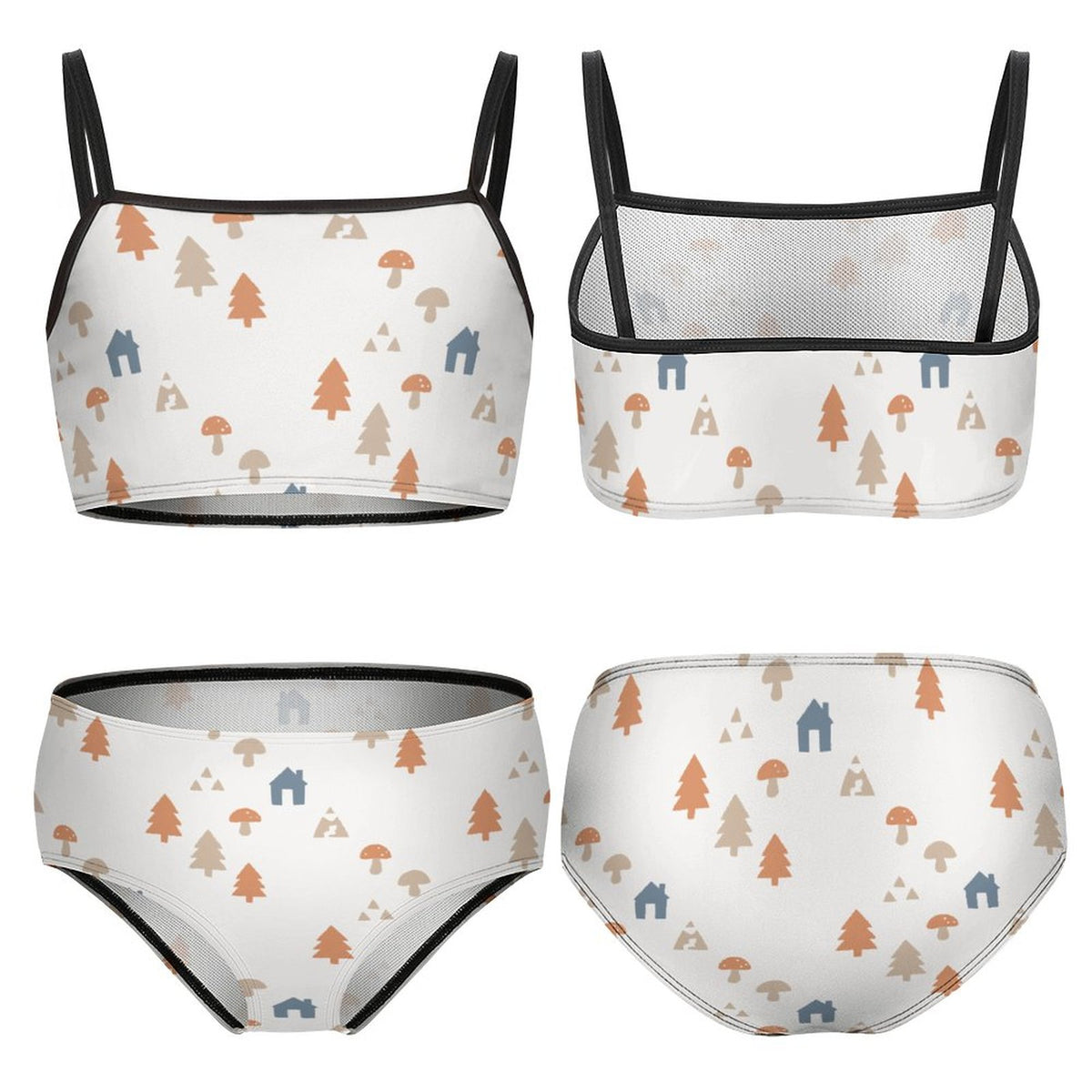 Girls' White Forest Pattern Cami Bikini Set