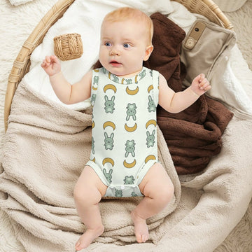 Cute Cotton Baby Bunny & Moon Sleeveless Romper
