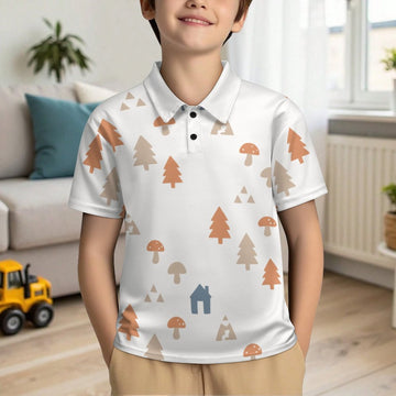 Kids' Woodland Print Button-Down Polo Shirt