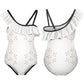 Girls' White Geometric Patterned One-Shoulder Ruffle Suit