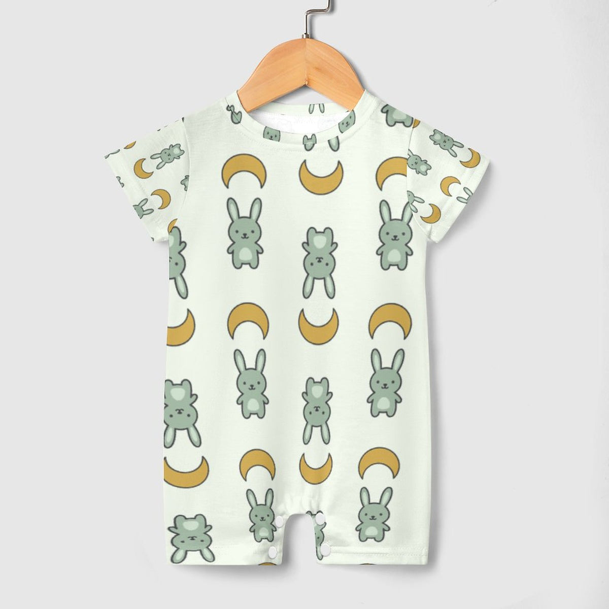Cute Cotton Baby Bunny & Moon Short Sleeve Romper