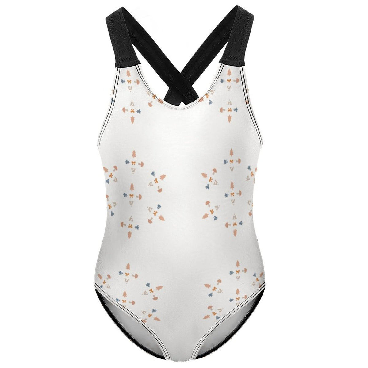 Girls' White Geometric Patterned Beach Swimsuit