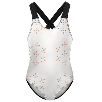 Girls' White Geometric Patterned Beach Swimsuit