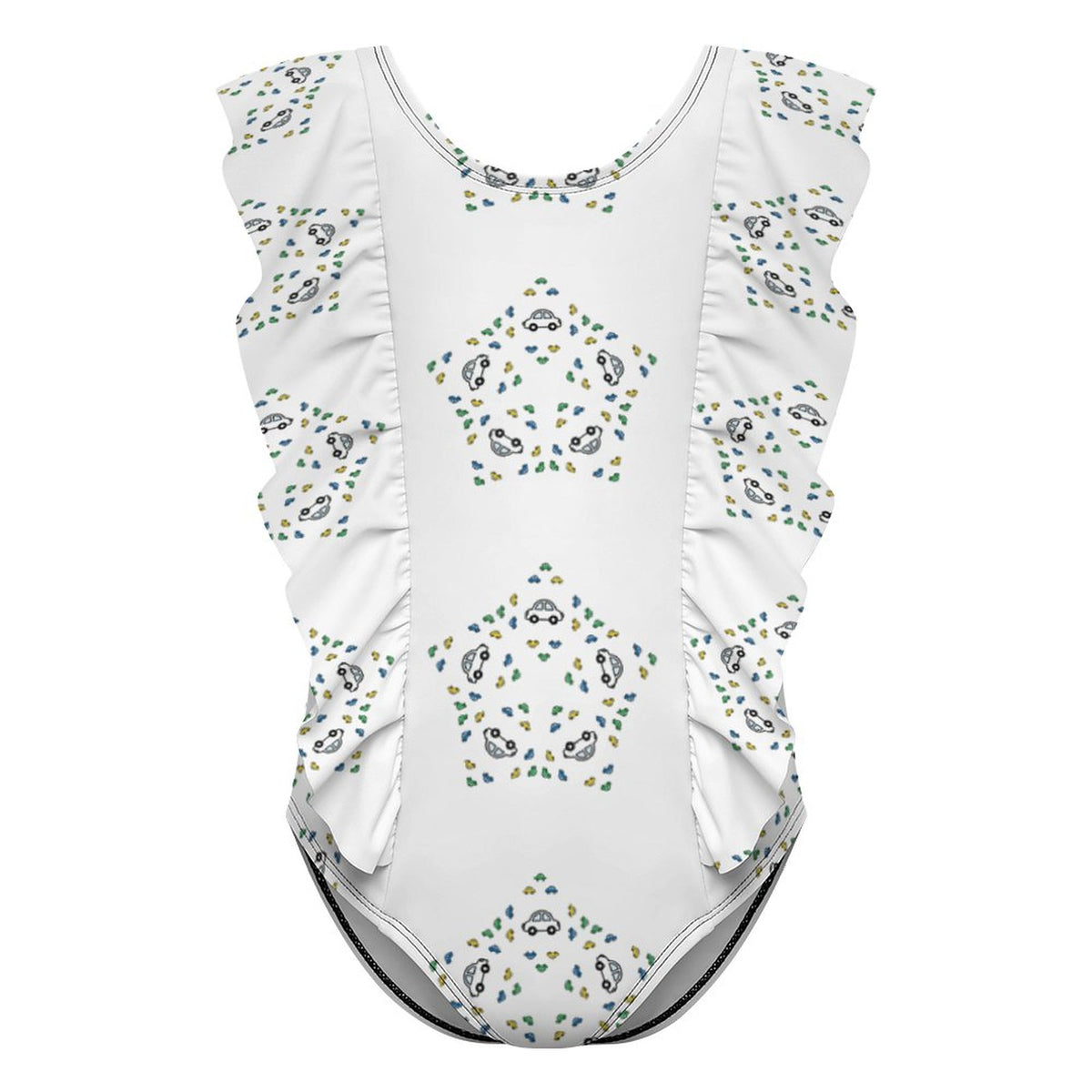 Cute Star Floral Ruffle One-Piece Swimsuit for Girls