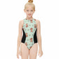 Cute Fox Print Zip Front Girls Swimsuit | Color Block