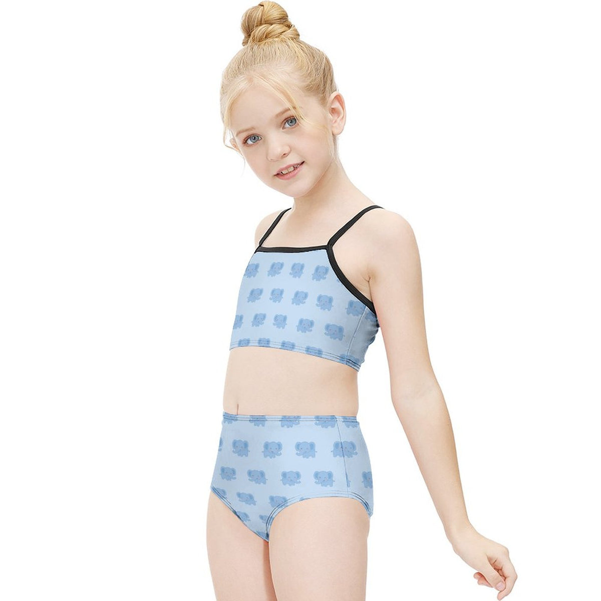 Girls' Blue Elephant Print Two-Piece Swimsuit