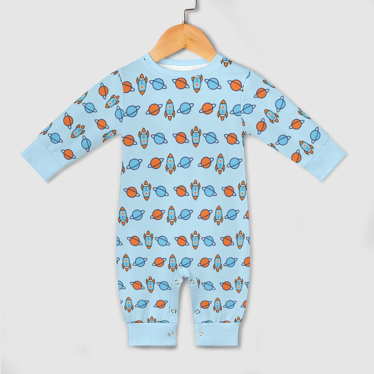 Space Rocket Print Long Sleeve Baby Onesie | Custom AOP
