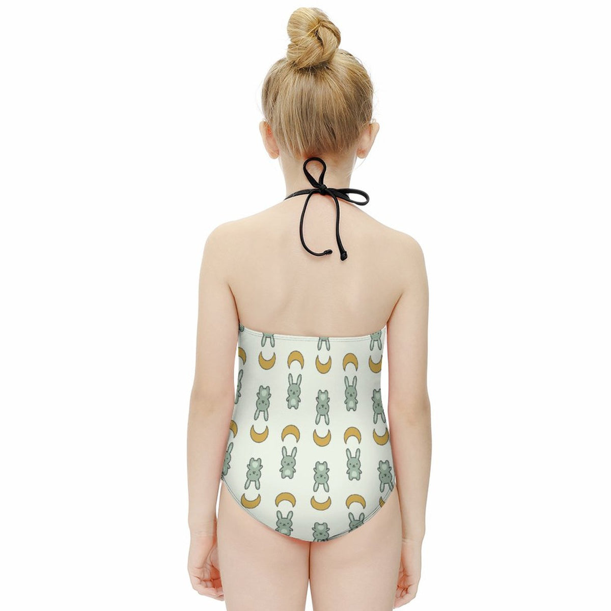 Cute Bunny & Moon Halter One-Piece Girls Swimsuit