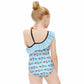 Outer Space Rocket Asymmetric Ruffle Girls Swimsuit