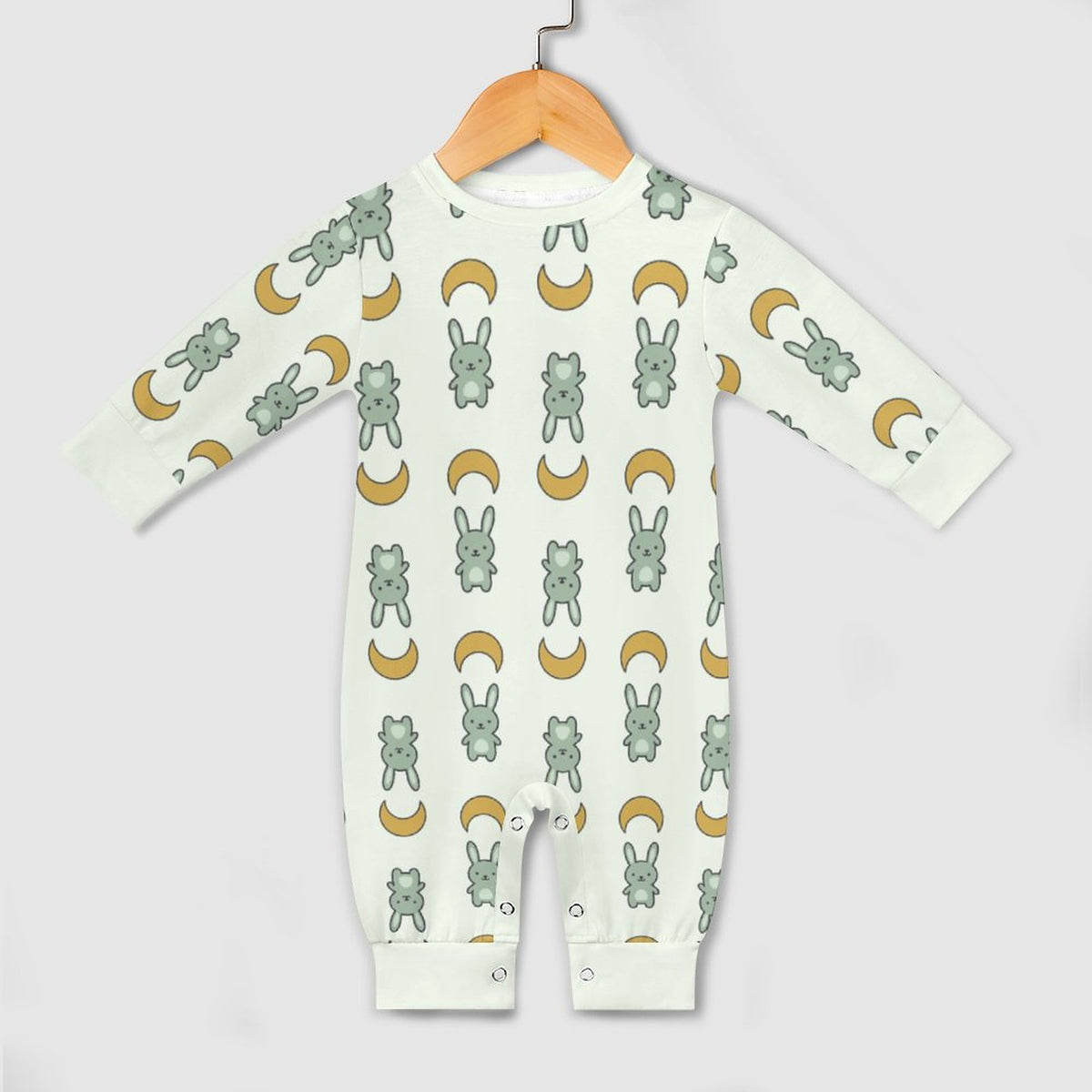 Cute Bunny & Moon Print Long Sleeve Baby Romper | 180gsm