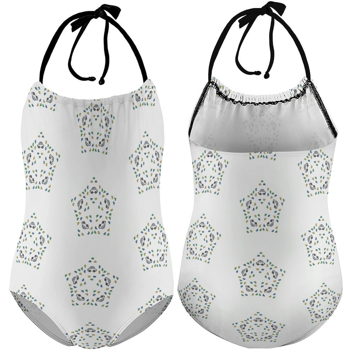 Cute Geometric Star Tie-Neck Swimsuit for Girls