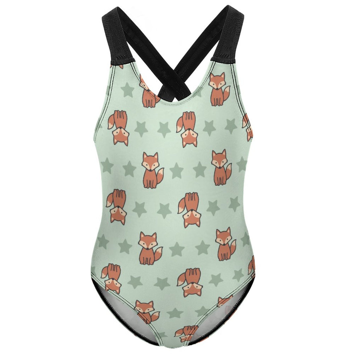 Cute Fox Print Cross-Back Girls Swimsuit | Custom AOP