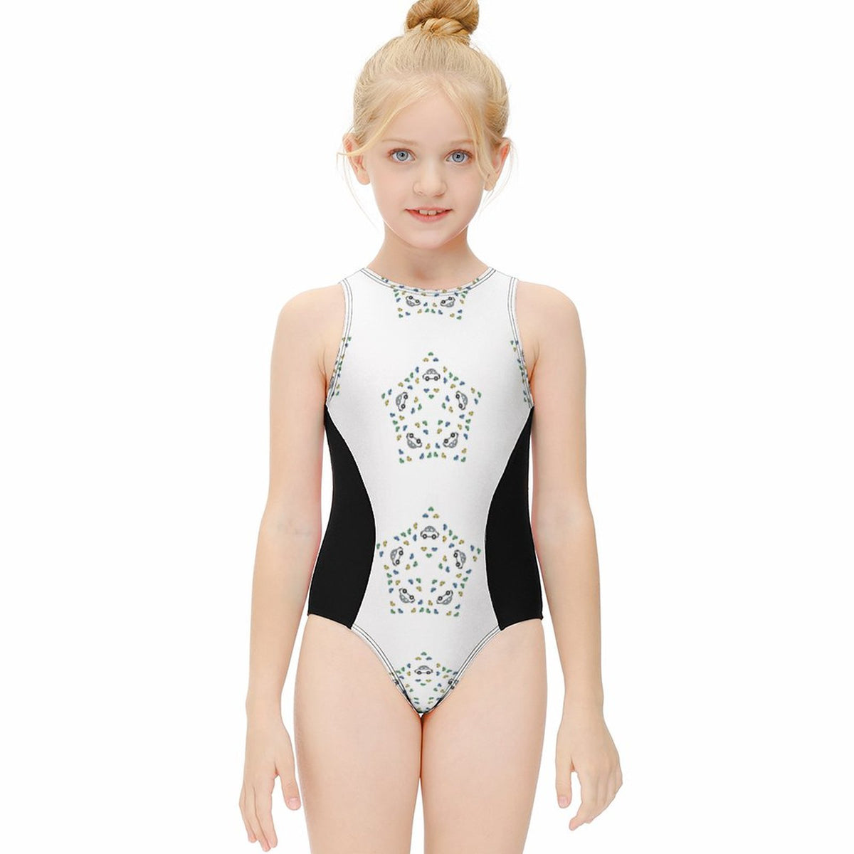 Girls' Geometric Star Zip-Back One-Piece Swimsuit