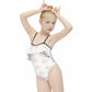 Girls' White Geometric Flounce One-Piece Swimwear