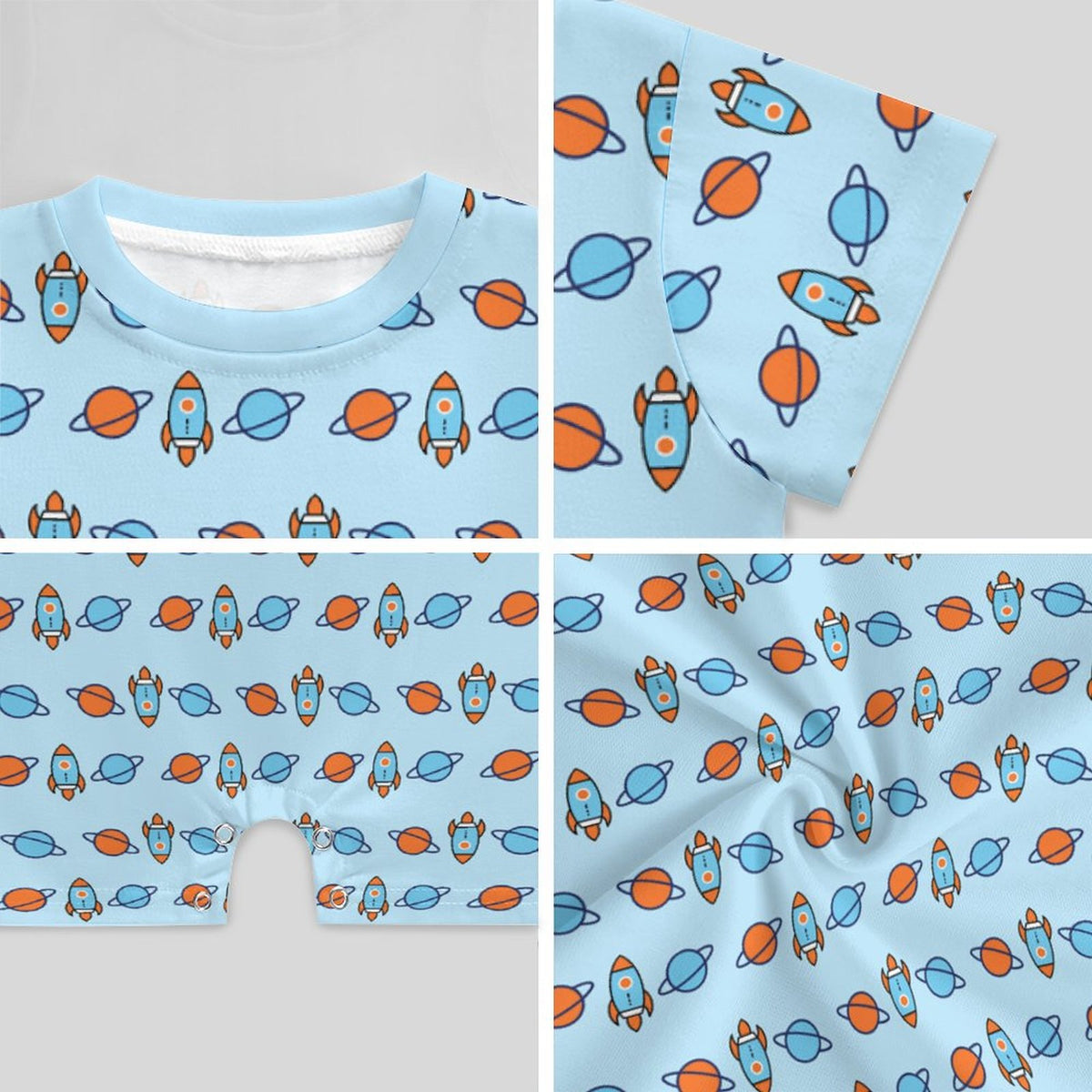 Outer Space Rocket Short Sleeve Baby Romper | 180gsm