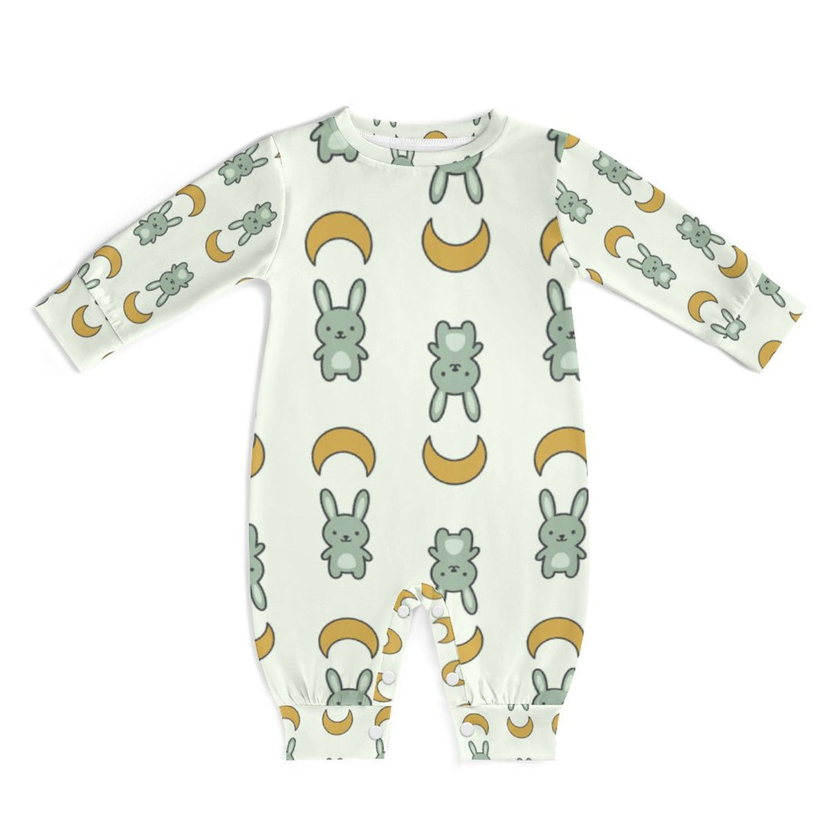 Cute Cotton Baby Bunny & Moon Long Sleeve Bodysuit