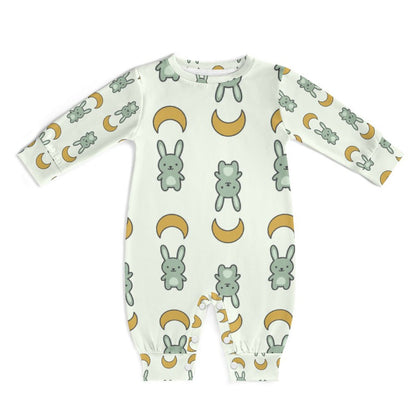 Cute Cotton Baby Bunny & Moon Long Sleeve Bodysuit