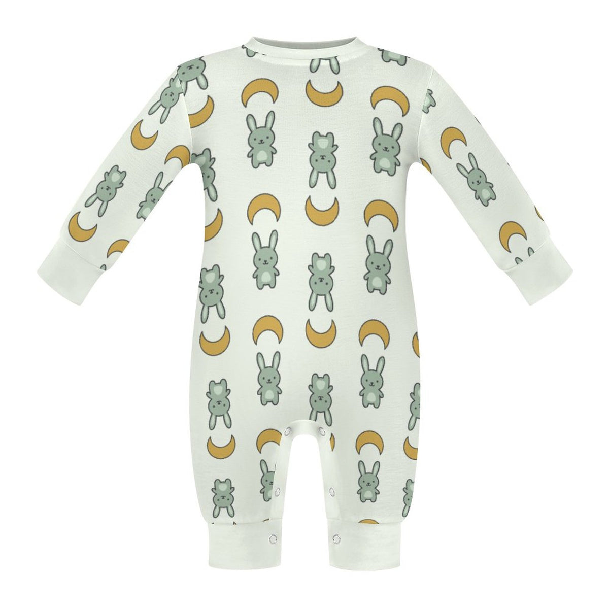 Cute Bunny & Moon Print Long Sleeve Baby Romper | 180gsm