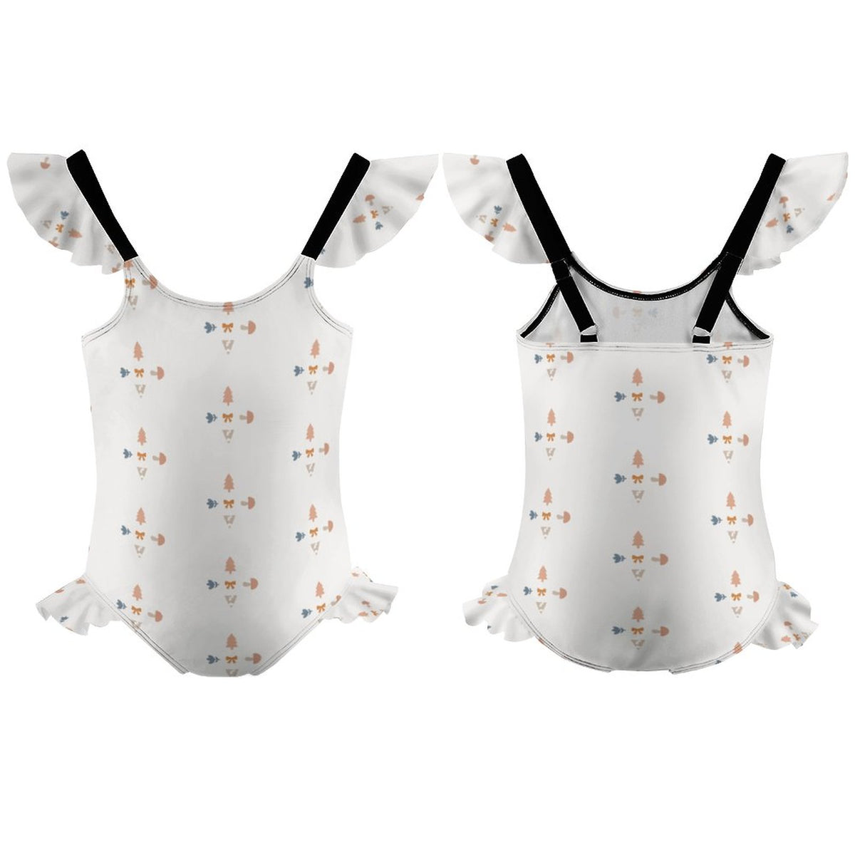 Girls' Geometric Print Ruffle Trim One-Piece Swimsuit
