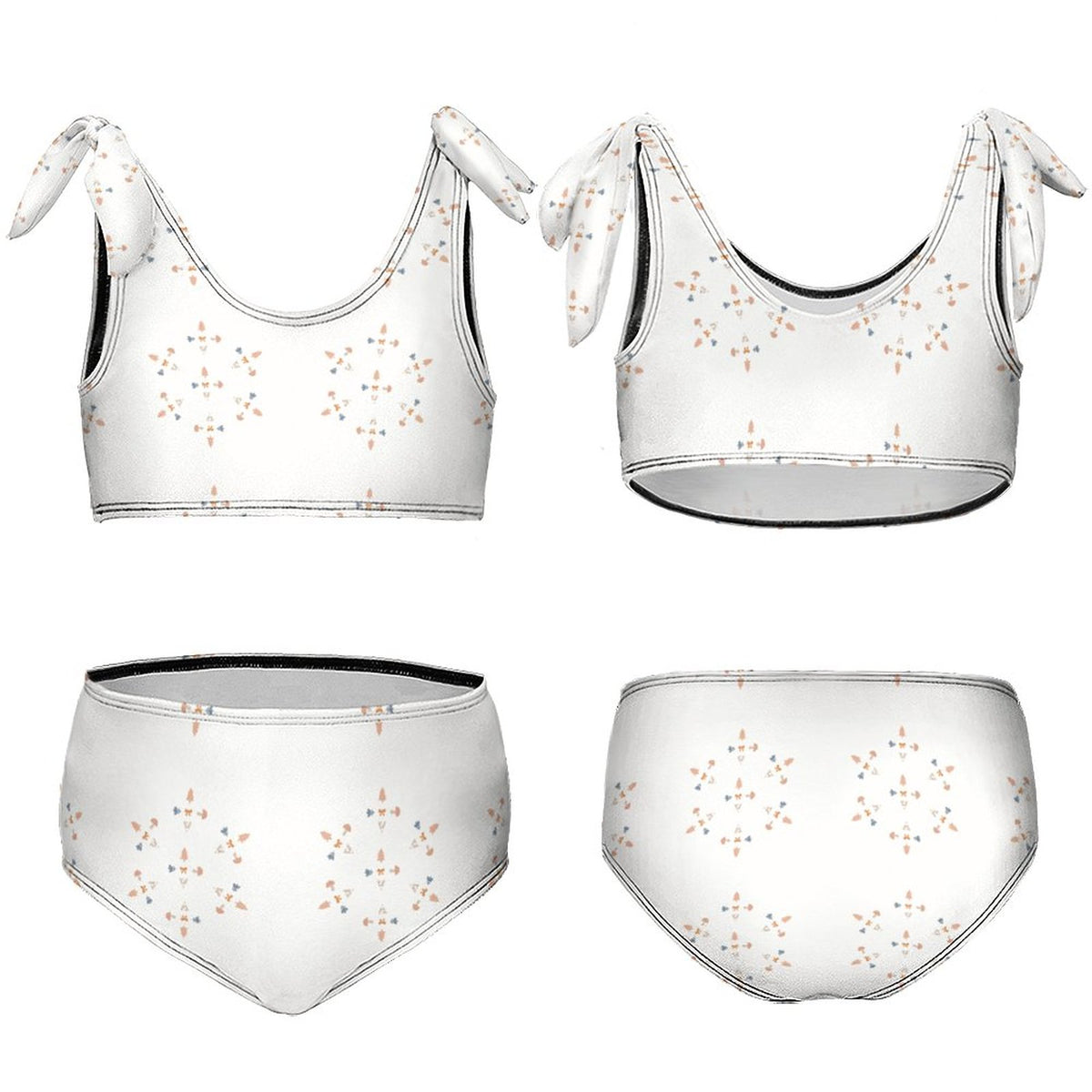 Girls' Geometric Print Tie-Strap Beach Sports Swimsuit