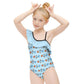 Outer Space Rocket Asymmetric Ruffle Girls Swimsuit