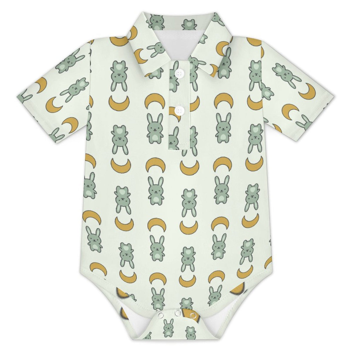 Cute Baby Rabbit Print Short Sleeve Polo Romper