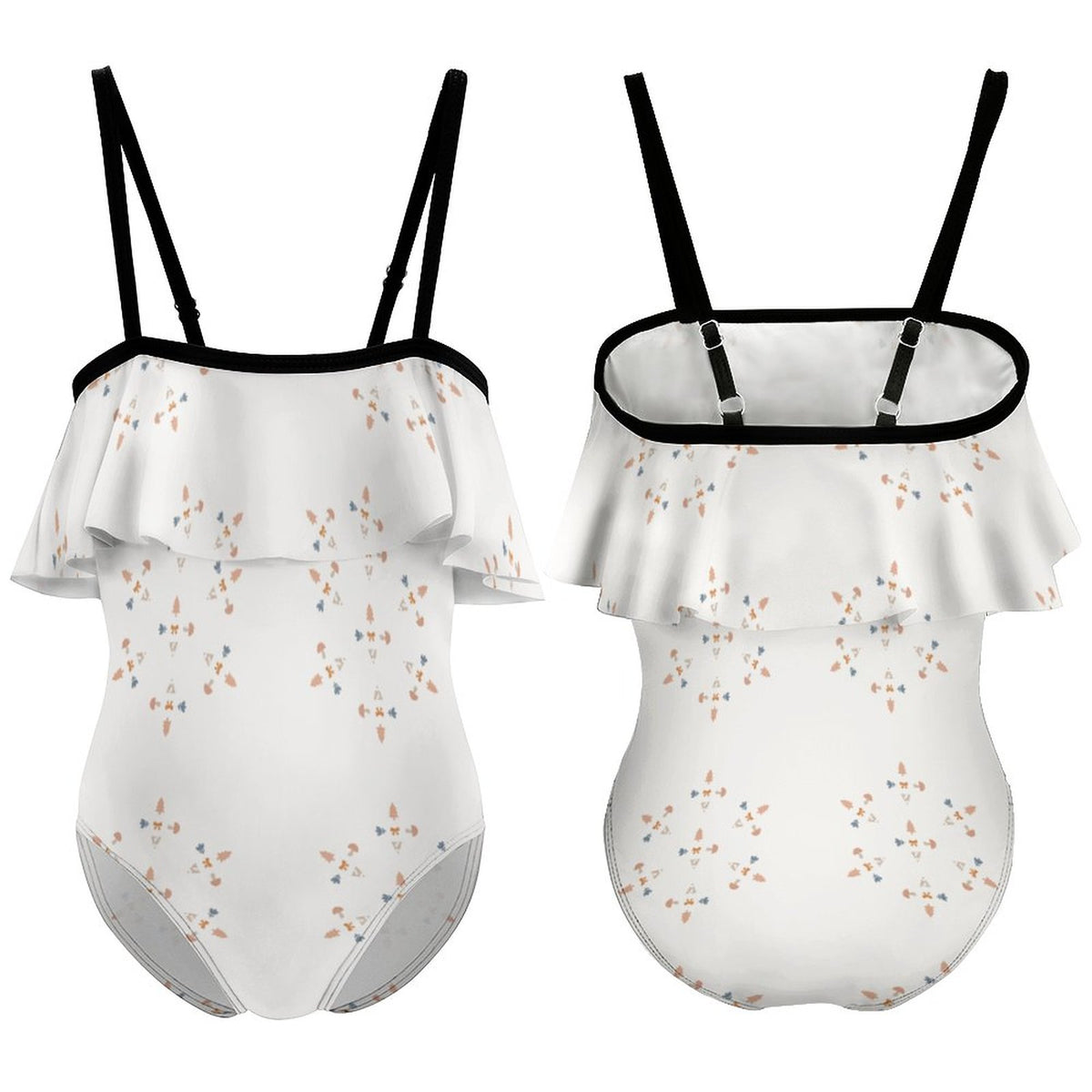 Girls' Geometric Print Contrast Strap Swimsuit