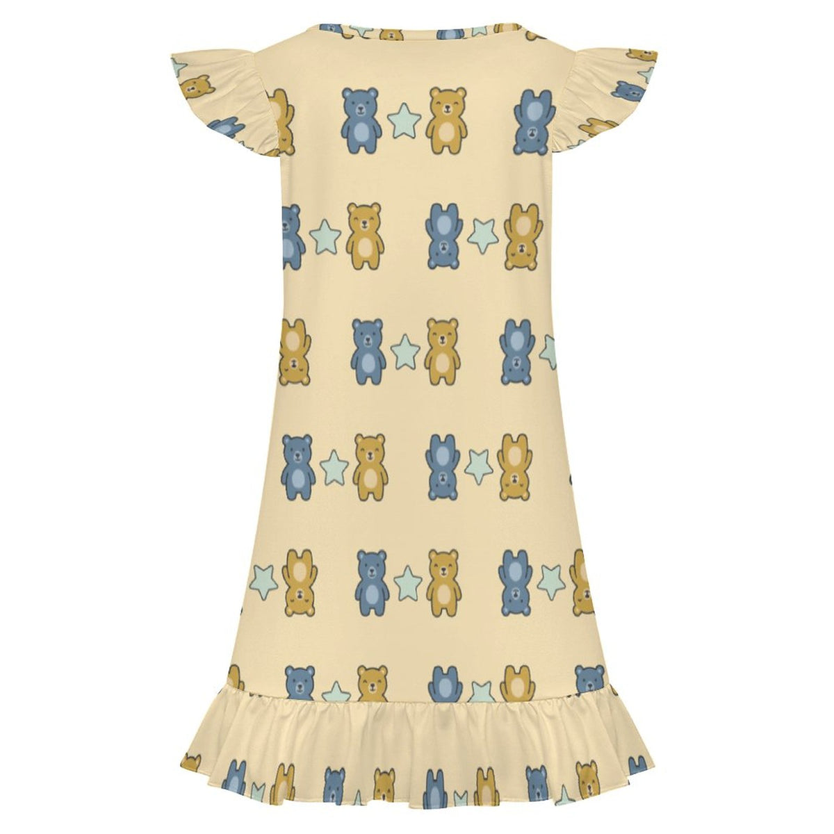 Girls Cute Bear Print Ruffle Sleeve Nightgown