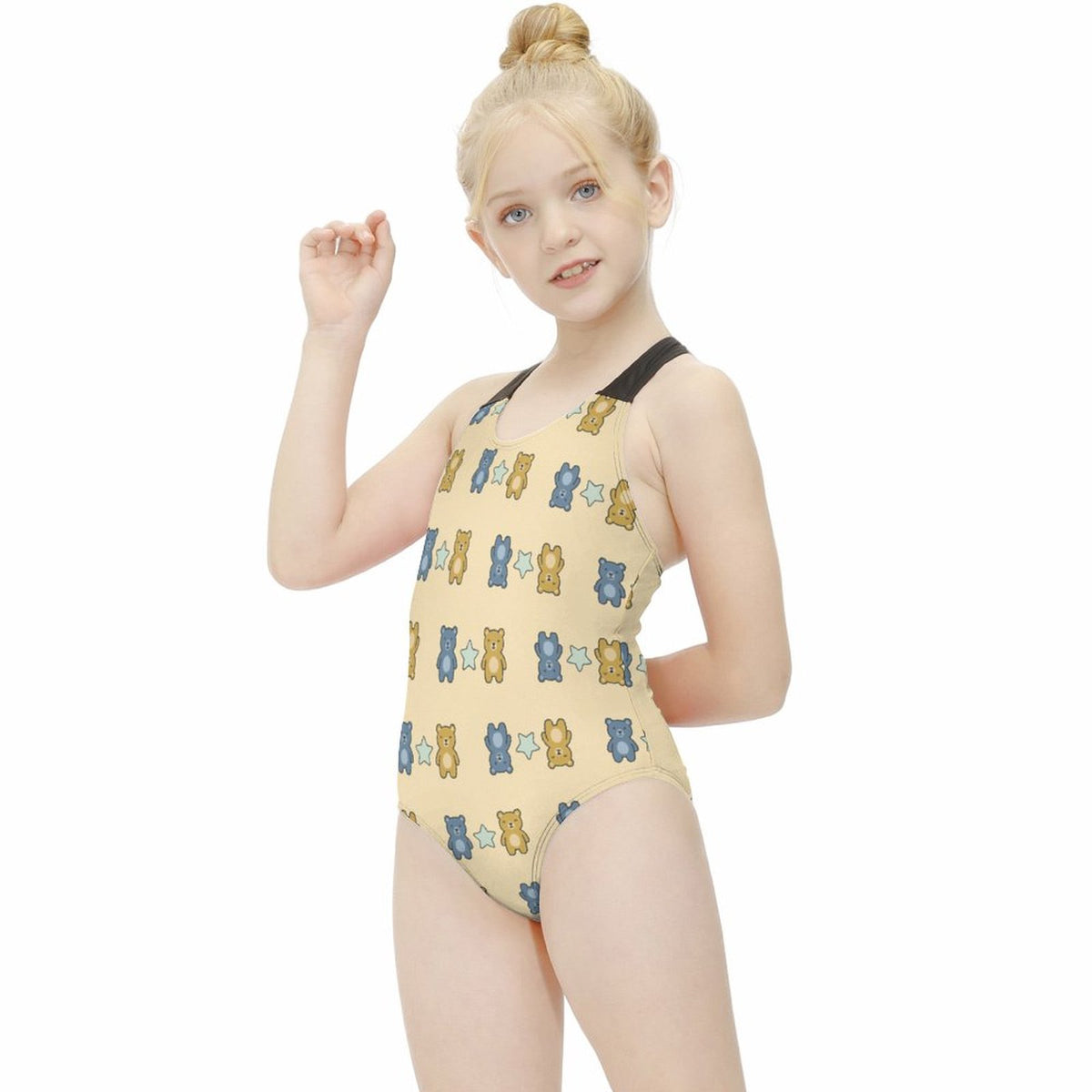 Cute Teddy Bear Cross-Back Girls Swimsuit | Custom AOP
