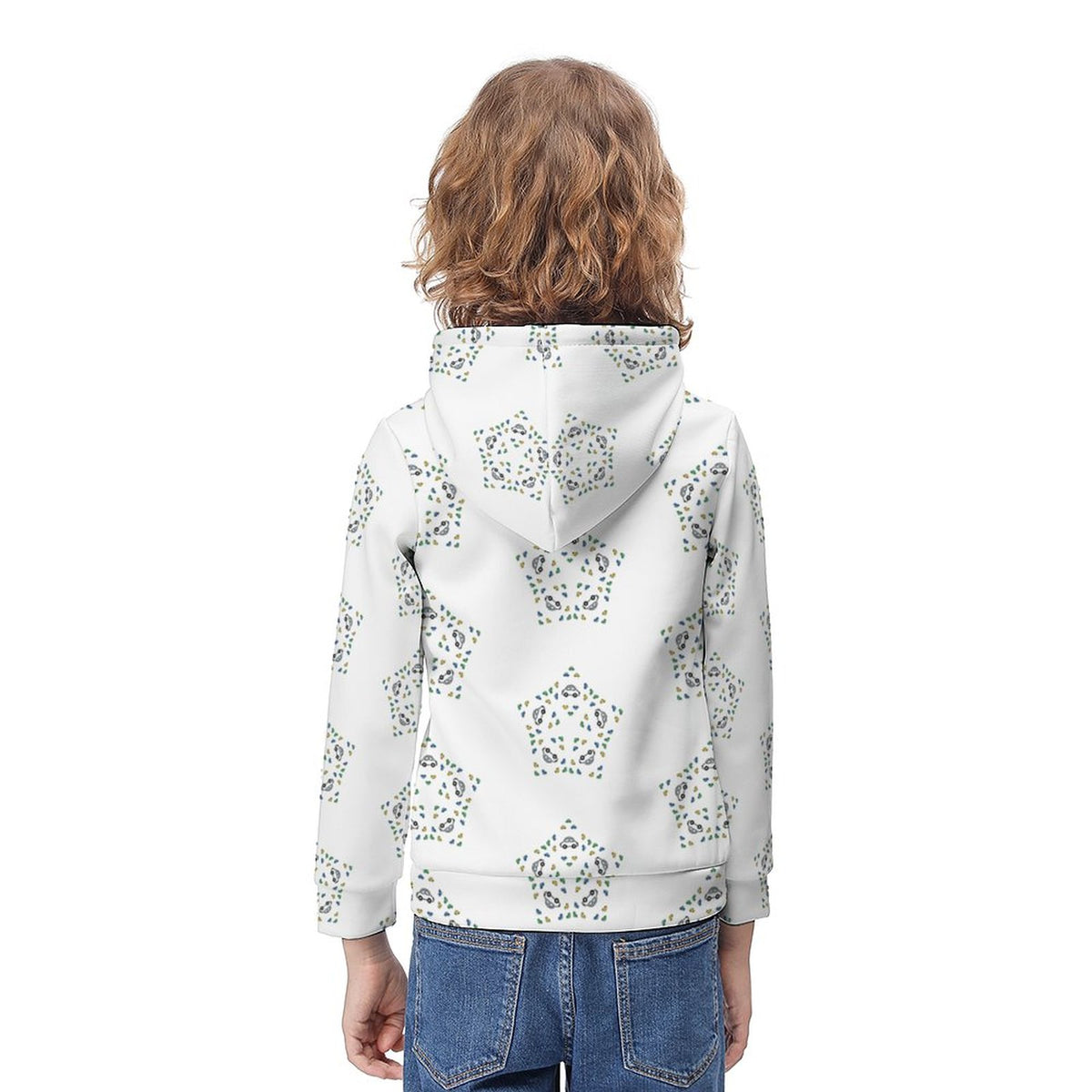 Kids' White Star Print Pullover Hoodie with Pocket
