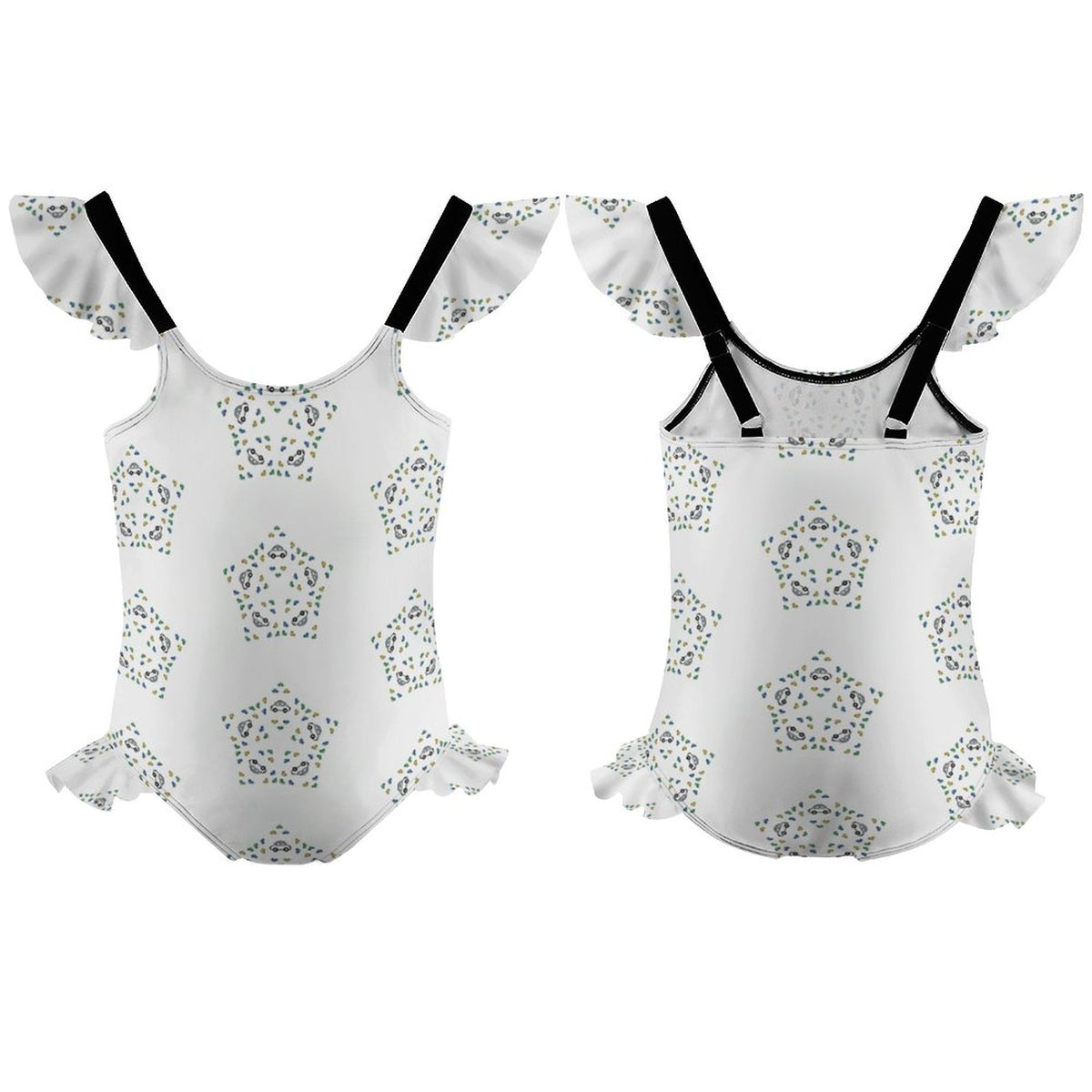Girls' Geometric Star Ruffle One-Piece Swimsuit
