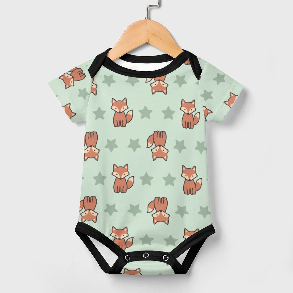 Cute Fox Print Short Sleeve Baby Romper | 220gsm