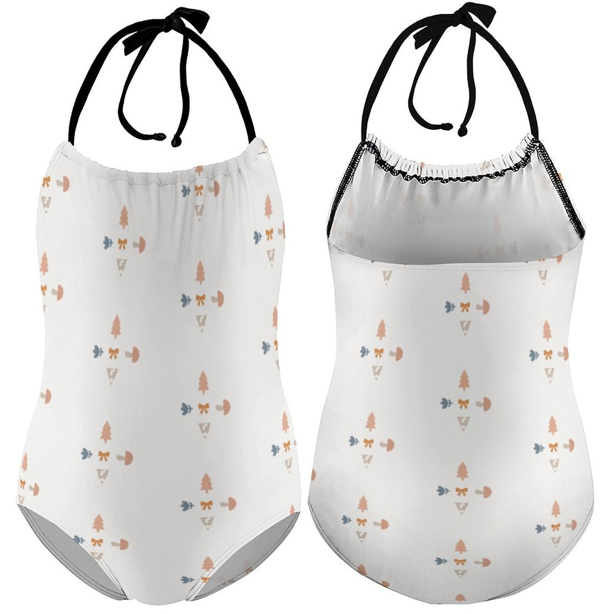 Girls' Geometric Print Halter Neck One-Piece Swimsuit