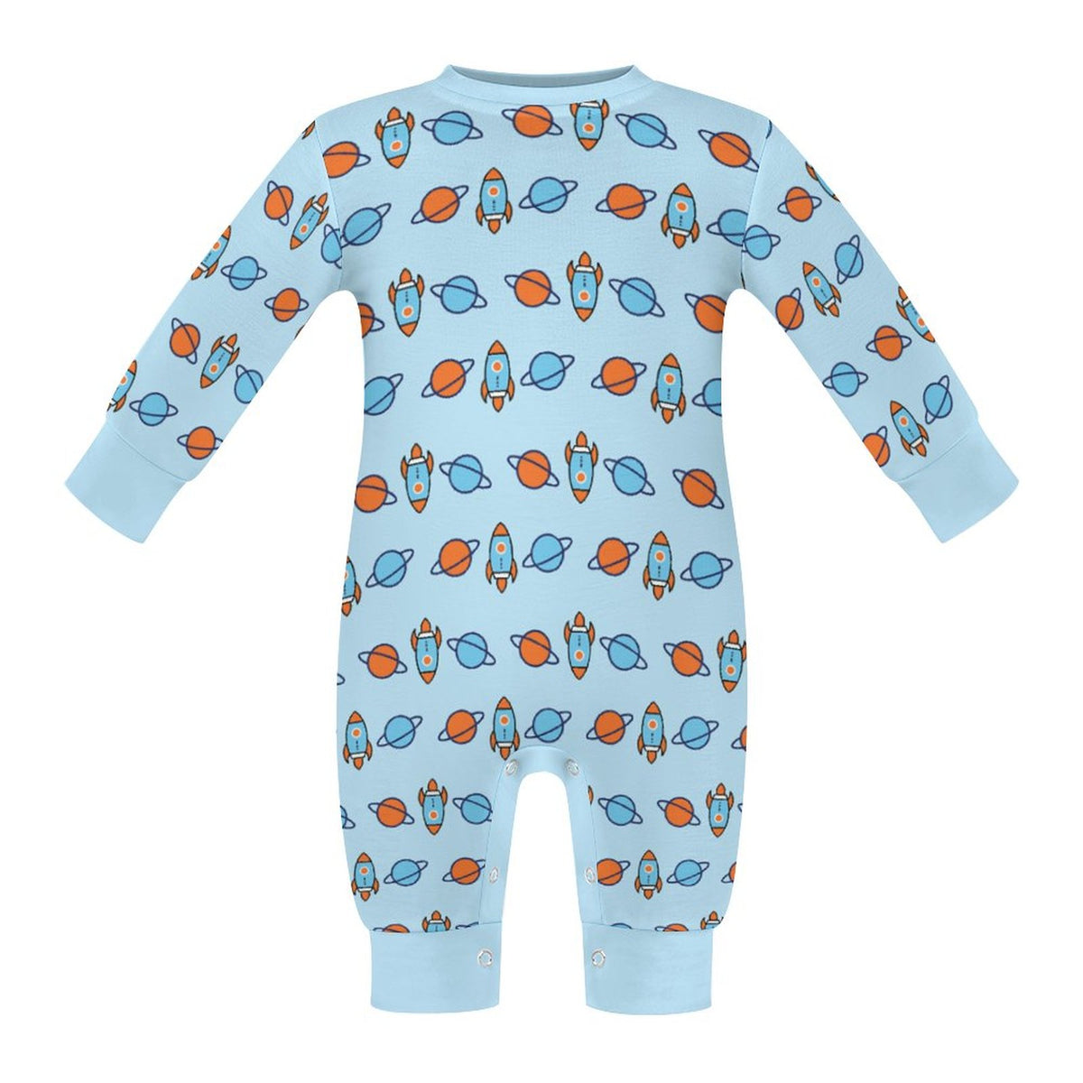 Space Rocket Print Long Sleeve Baby Onesie | Custom AOP