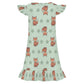 Girls Cute Fox Print Ruffle Sleeve Nightgown