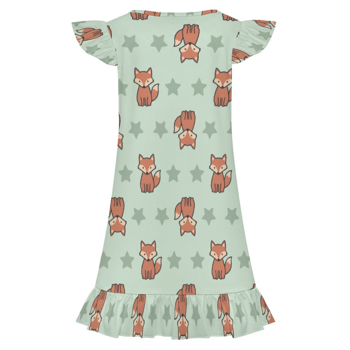 Girls Cute Fox Print Ruffle Sleeve Nightgown