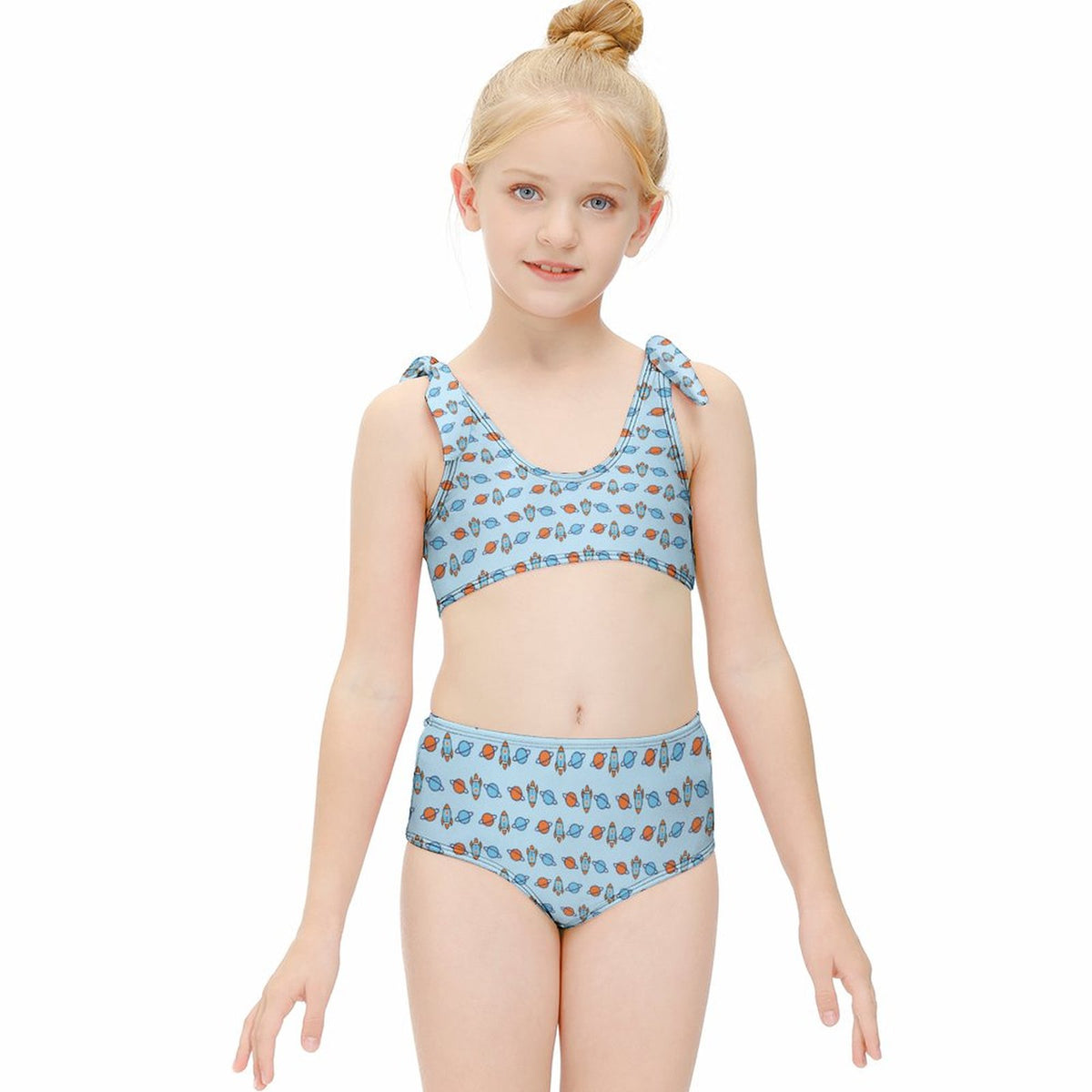 Space Rocket Tie Shoulder Girls Bikini Set | AOP