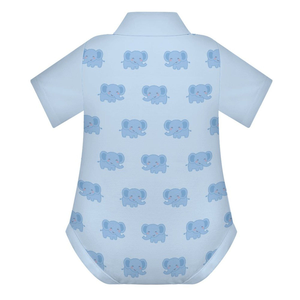 Baby Blue Elephant Print Polo Romper (200GSM)