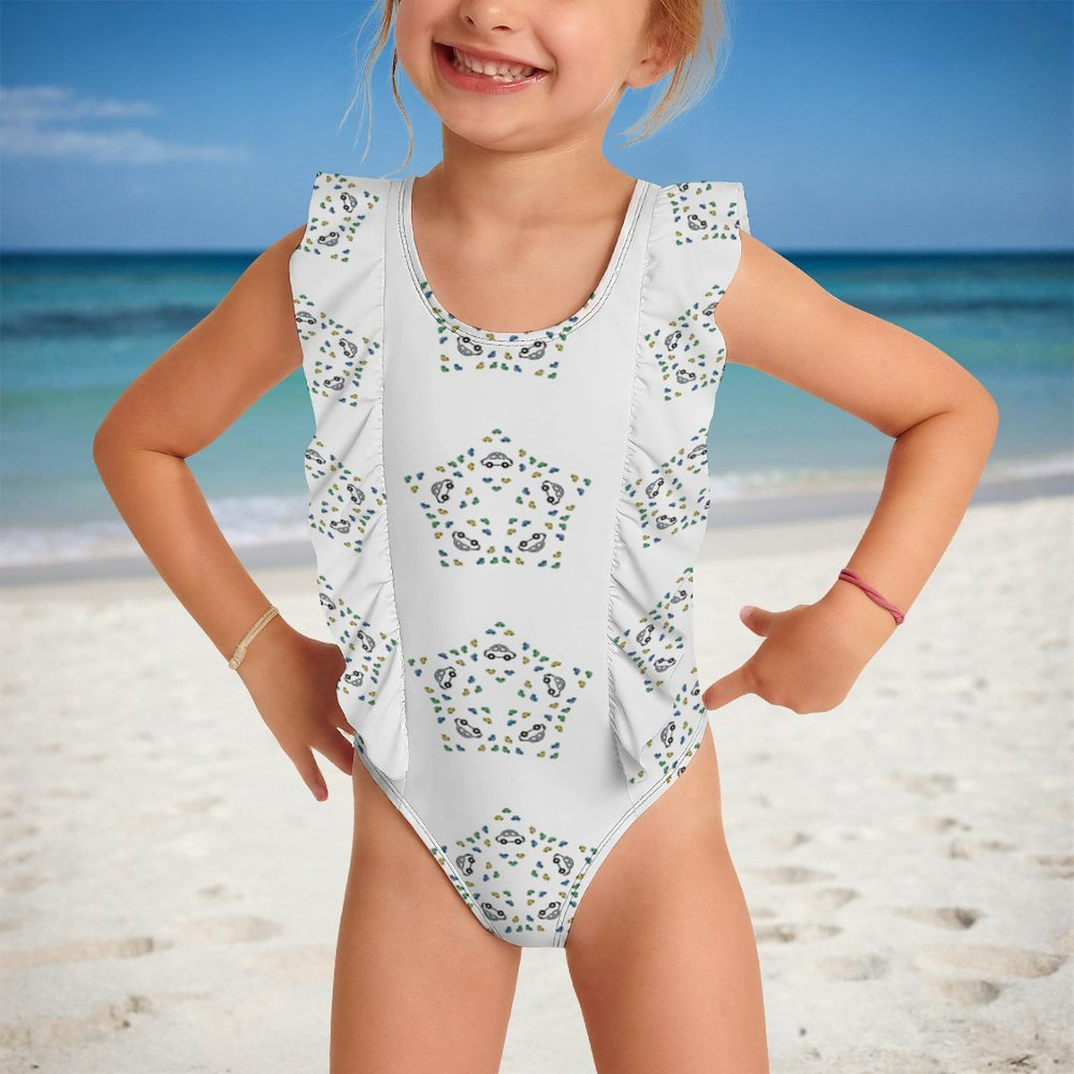 Cute Star Floral Ruffle One-Piece Swimsuit for Girls