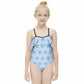 Girls' Blue Elephant Print Off-Shoulder Swimsuit
