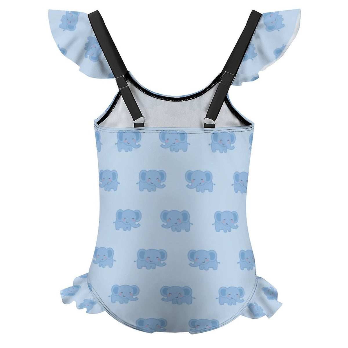 Girls' Light Blue Elephant Flutter Sleeve Swimsuit