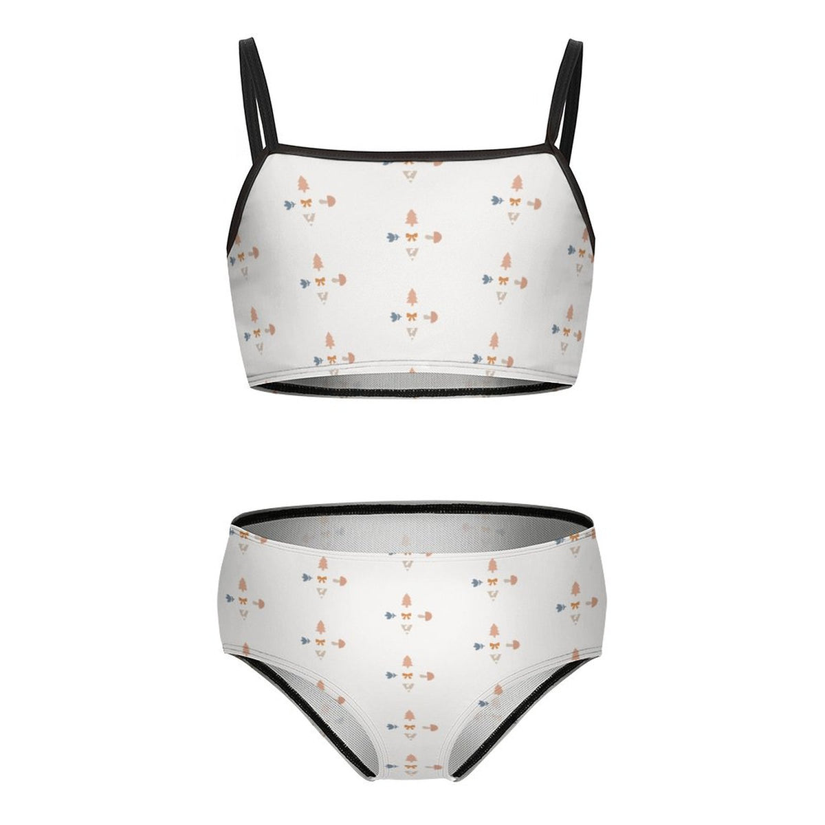 Girls' White Geometric Patterned Two-Piece Swimwear