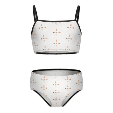 Girls' White Geometric Patterned Two-Piece Swimwear