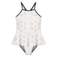 Girls' White Geometric Motif Peplum Swimsuit