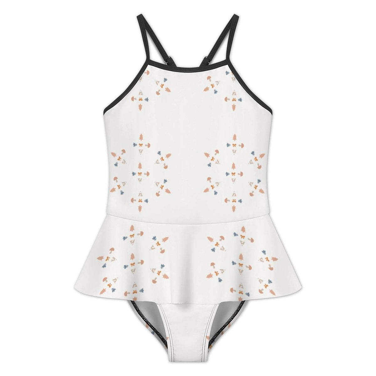 Girls' White Geometric Motif Peplum Swimsuit